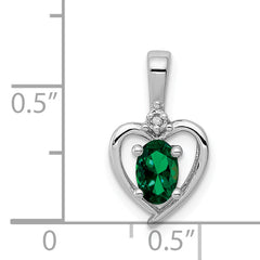 Sterling Silver Rhodium-Plated Emerald & Diamond Pendant Elegant May Birthstone