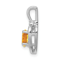Sterling Silver Rhodium-Plated Citrine & Diamond Pendant  Elegant November Birthstone Piece