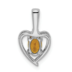 Sterling Silver Rhodium-Plated Citrine & Diamond Pendant  Elegant November Birthstone Piece