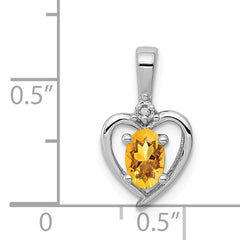 Sterling Silver Rhodium-Plated Citrine & Diamond Pendant  Elegant November Birthstone Piece