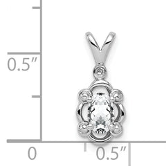 Sterling Silver Rhodium-Plated White Topaz & Diamond Pendant Elegant April Birthstone Design