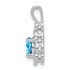 Sterling Silver Rhodium-Plated Swiss Blue Topaz & Diamond Pendant Elegant Birthstone Design