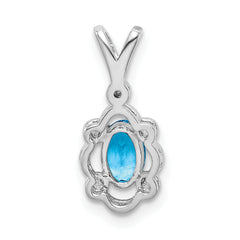 Sterling Silver Rhodium-Plated Swiss Blue Topaz & Diamond Pendant Elegant Birthstone Design