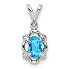 Sterling Silver Rhodium-plated Light Swiss Blue Topaz & Diam. Pendant