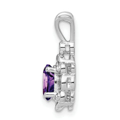 Sterling Silver 925 Rhodium-Plated Amethyst & Diamond Pendant Polished Oval Design