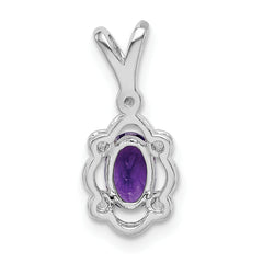 Sterling Silver 925 Rhodium-Plated Amethyst & Diamond Pendant Polished Oval Design