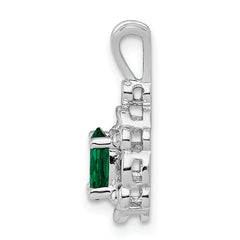 Sterling Silver Rhodium-Plated Created Emerald & Diamond Pendant from Sophia Jewelers