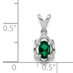 Sterling Silver Rhodium-Plated Created Emerald & Diamond Pendant from Sophia Jewelers