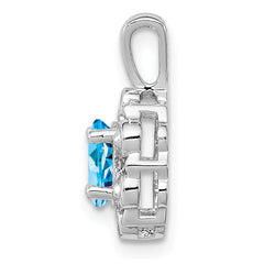 925 Sterling Silver Rhodium-Plated Swiss Blue Topaz and Diamond Pendant Elegant Oval Design