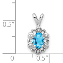 925 Sterling Silver Rhodium-Plated Swiss Blue Topaz and Diamond Pendant Elegant Oval Design