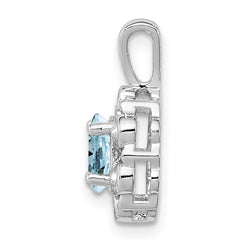 Sterling Silver Rhodium-Plated Aquamarine & Diamond Pendant Polished, March Birthstone