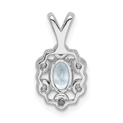 Sterling Silver Rhodium-Plated Aquamarine & Diamond Pendant Polished, March Birthstone