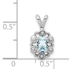 Sterling Silver Rhodium-Plated Aquamarine & Diamond Pendant Polished, March Birthstone