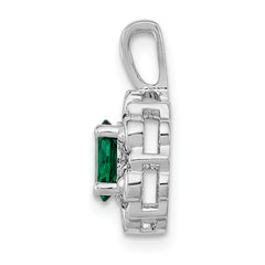 Sterling Silver Rhodium-Plated Pendant with Lab-Created Emerald & Diamond