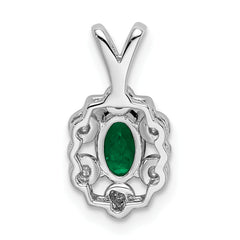 Sterling Silver Rhodium-Plated Pendant with Lab-Created Emerald & Diamond