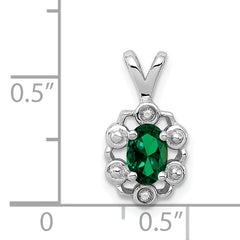 Sterling Silver Rhodium-Plated Pendant with Lab-Created Emerald & Diamond