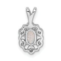 Sterling Silver 925 Opal & Diamond Pendant with Rhodium Plating Elegant October Birthstone
