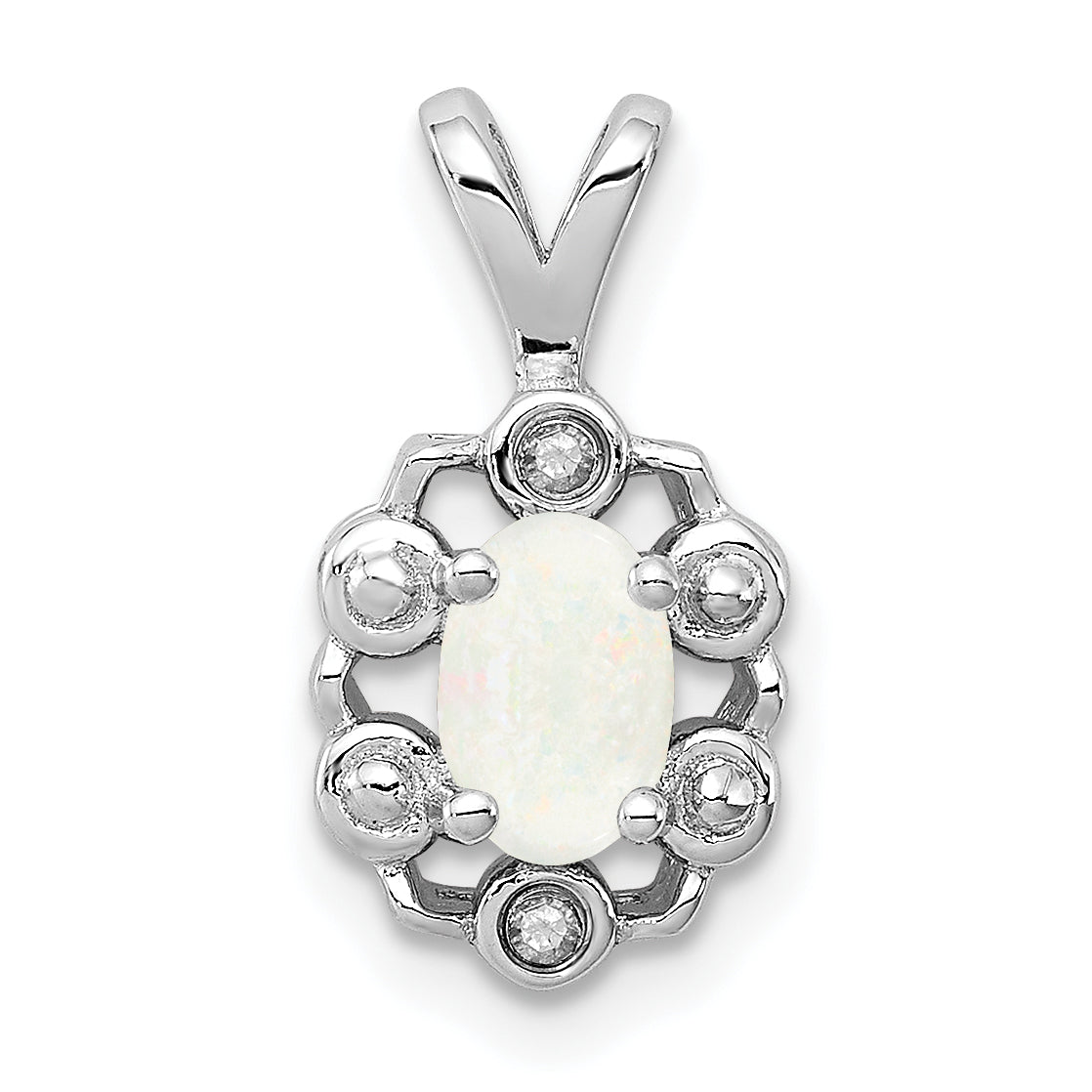 Sterling Silver Rhodium-plated Created Opal & Diam. Pendant