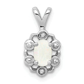 Sterling Silver Rhodium-plated Created Opal & Diam. Pendant