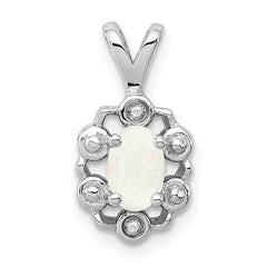 Sterling Silver Rhodium-plated Created Opal & Diam. Pendant