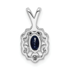 Sterling Silver Rhodium-Plated Sapphire & Diamond Pendant Elegant September Birthstone