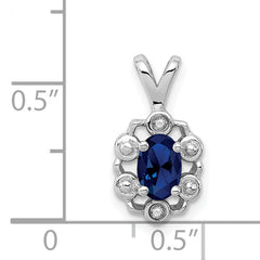 Sterling Silver Rhodium-Plated Sapphire & Diamond Pendant Elegant September Birthstone