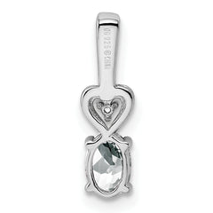 Sterling Silver 925 Rhodium-Plated White Topaz & Diamond Pendant, Polished Finish.