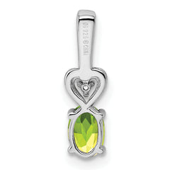 Sterling Silver Rhodium-Plated Peridot & Diamond Pendant Oval Cut Elegant Design