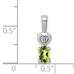 Sterling Silver Rhodium-Plated Peridot & Diamond Pendant Oval Cut Elegant Design