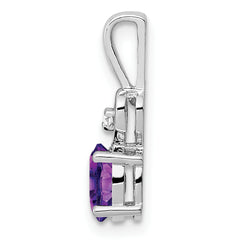 Sterling Silver Rhodium-Plated Amethyst and Diamond Pendant Elegant Birthstone Design