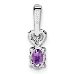 Sterling Silver Rhodium-Plated Amethyst and Diamond Pendant Elegant Birthstone Design
