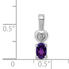 Sterling Silver Rhodium-Plated Amethyst and Diamond Pendant Elegant Birthstone Design