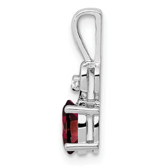Sterling Silver Rhodium-Plated Garnet & Diamond Pendant January Birthstone Elegance
