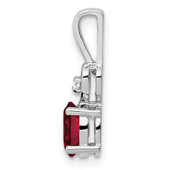 **Sterling Silver Rhodium-Plated Ruby and Diamond Pendant Elegant July Birthstone Design**
