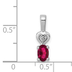 **Sterling Silver Rhodium-Plated Ruby and Diamond Pendant Elegant July Birthstone Design**