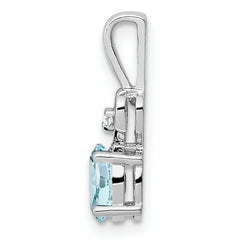 Sterling Silver Rhodium-Plated Aquamarine & Diamond Pendant Polished, March Birthstone