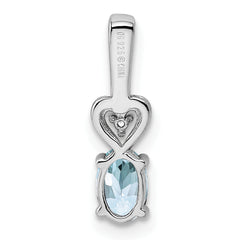 Sterling Silver Rhodium-Plated Aquamarine & Diamond Pendant Polished, March Birthstone