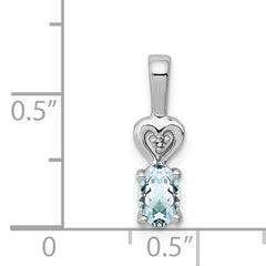 Sterling Silver Rhodium-Plated Aquamarine & Diamond Pendant Polished, March Birthstone