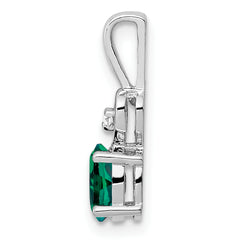 Sterling Silver Rhodium-Plated Emerald & Diamond Pendant Elegant May Birthstone Design