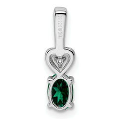 Sterling Silver Rhodium-Plated Emerald & Diamond Pendant Elegant May Birthstone Design