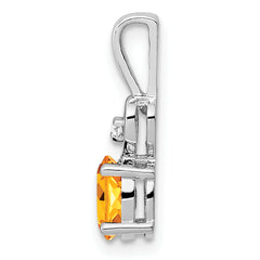Sterling Silver Rhodium-Plated Citrine & Diamond Pendant  November Birthstone Elegance