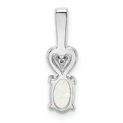Sterling Silver Rhodium-Plated Opal & Diamond Pendant Elegant Oval Design