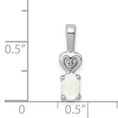 Sterling Silver Rhodium-Plated Opal & Diamond Pendant Elegant Oval Design