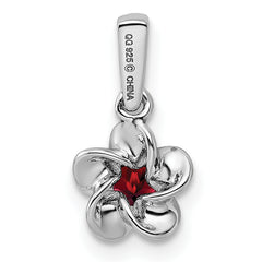 Sterling Silver 925 Rhodium-Plated Garnet Floral Pendant Polished, Elegant, Birthstone Jewelry