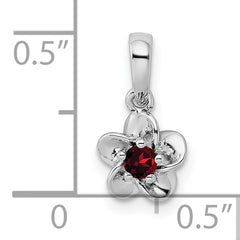 Sterling Silver 925 Rhodium-Plated Garnet Floral Pendant Polished, Elegant, Birthstone Jewelry