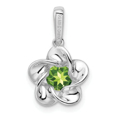 Sterling Silver Rhodium-Plated Peridot Pendant with Floral Design August Birthstone
