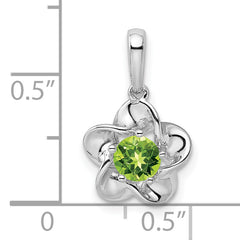 Sterling Silver Rhodium-Plated Peridot Pendant with Floral Design August Birthstone