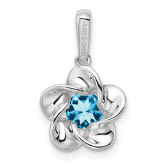 925 Sterling Silver Rhodium-Plated Floral Blue Topaz Pendant, December Birthstone