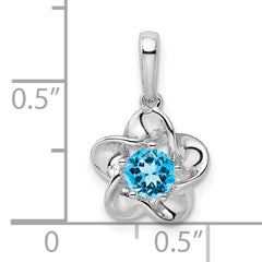 925 Sterling Silver Rhodium-Plated Floral Blue Topaz Pendant, December Birthstone