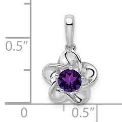 Sterling Silver 925 Rhodium-Plated Amethyst Floral Pendant Elegant February Birthstone Style